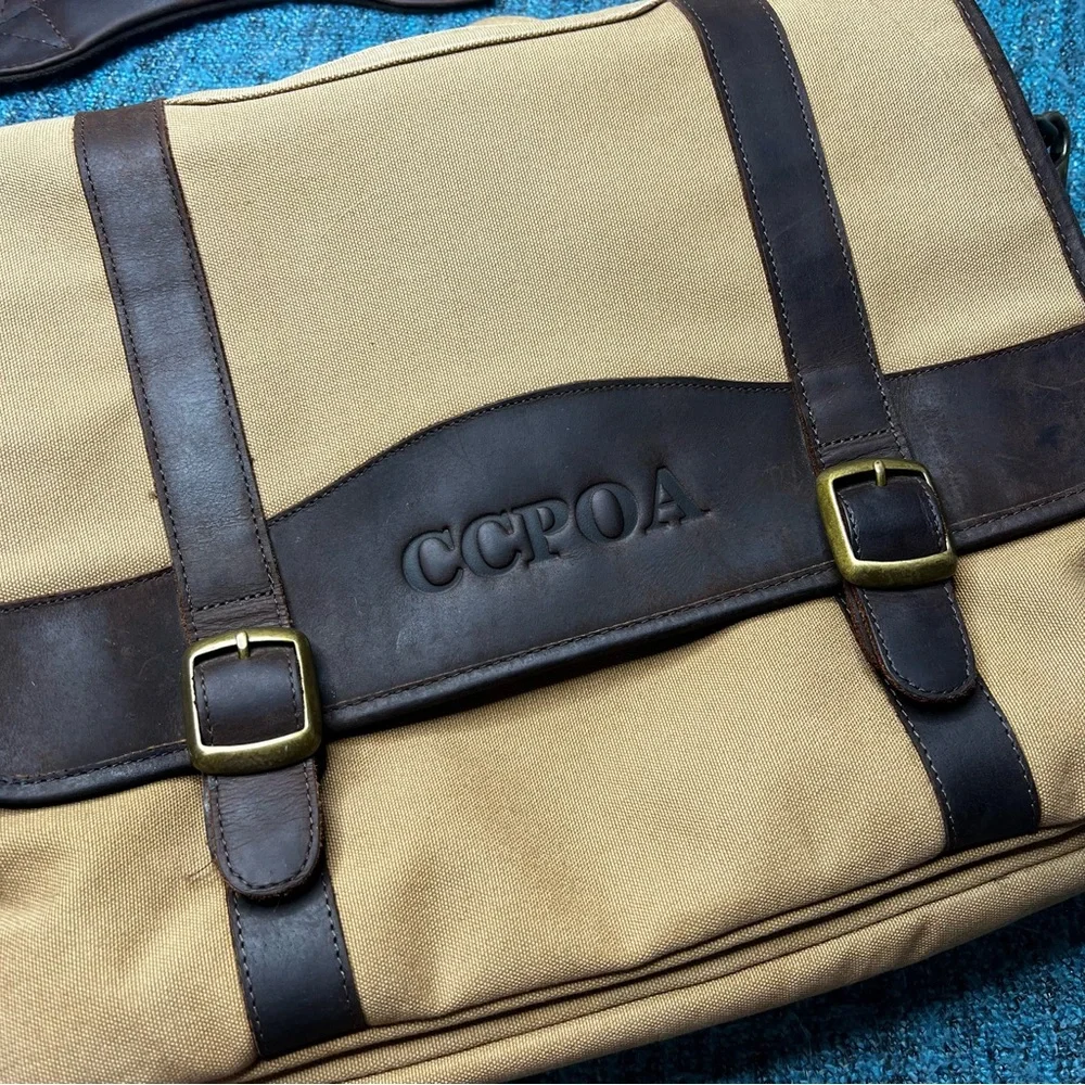 Canyon Outback Leather Goods Canvas and Leather Laptop Briefcase Messenger Bag